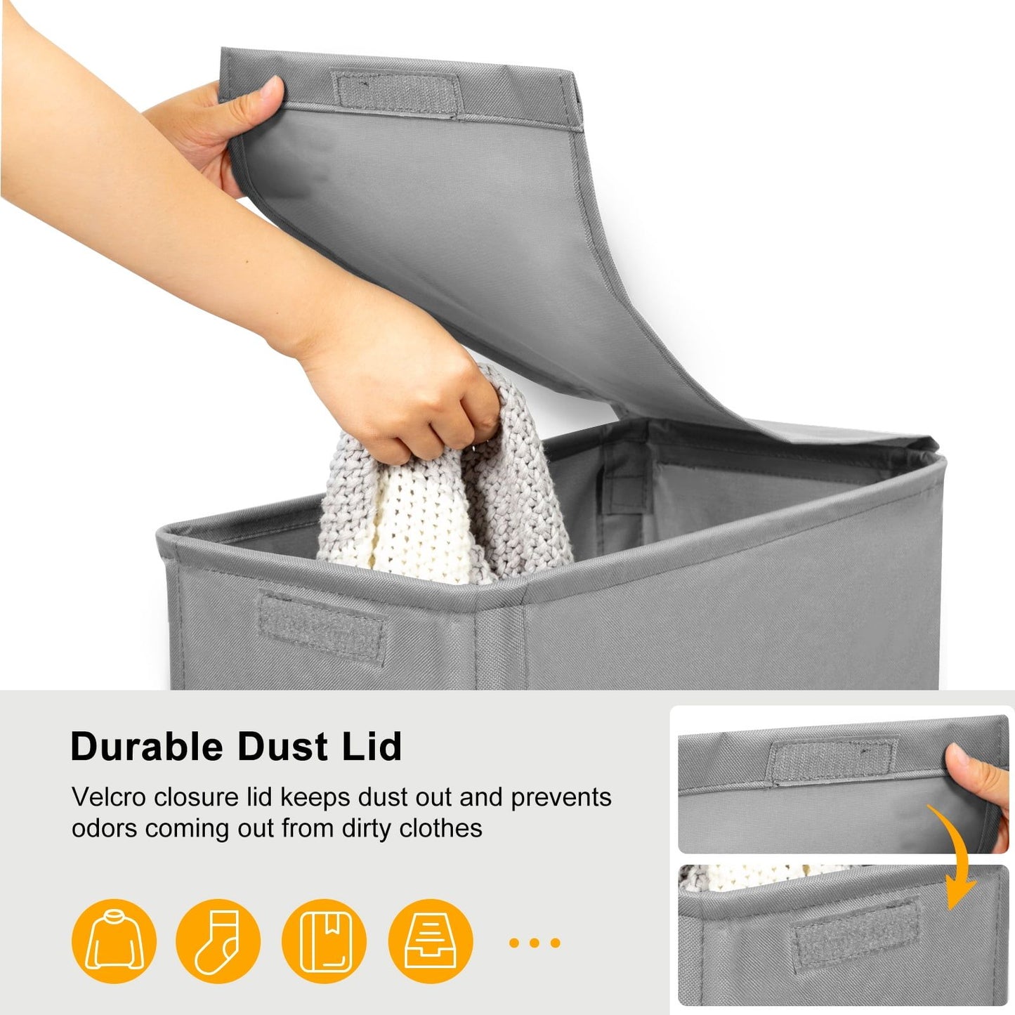 Slim Laundry Hamper with Lid & Wheels – 65L Collapsible Laundry Basket, Gray