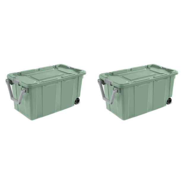 40 Gallon Wheeled Storage Bin with Handle – Extra Large Plastic Storage Container, Green, 2 Pack