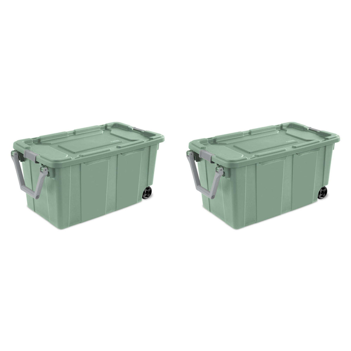 40 Gallon Wheeled Storage Bin with Handle – Extra Large Plastic Storage Container, Green, 2 Pack