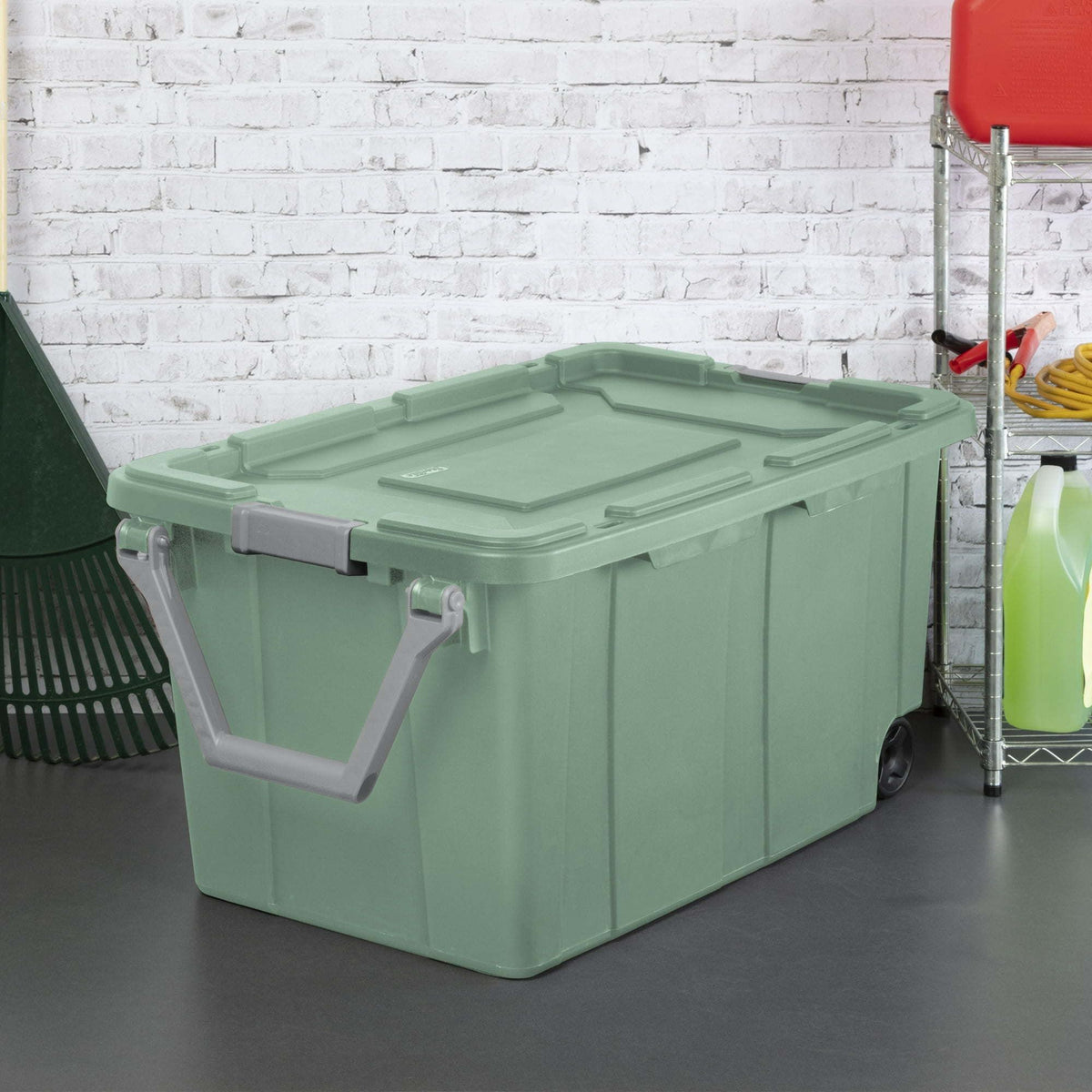 40 Gallon Wheeled Storage Bin with Handle – Extra Large Plastic Storage Container, Green, 2 Pack