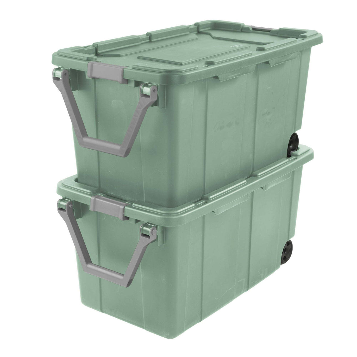 40 Gallon Wheeled Storage Bin with Handle – Extra Large Plastic Storage Container, Green, 2 Pack