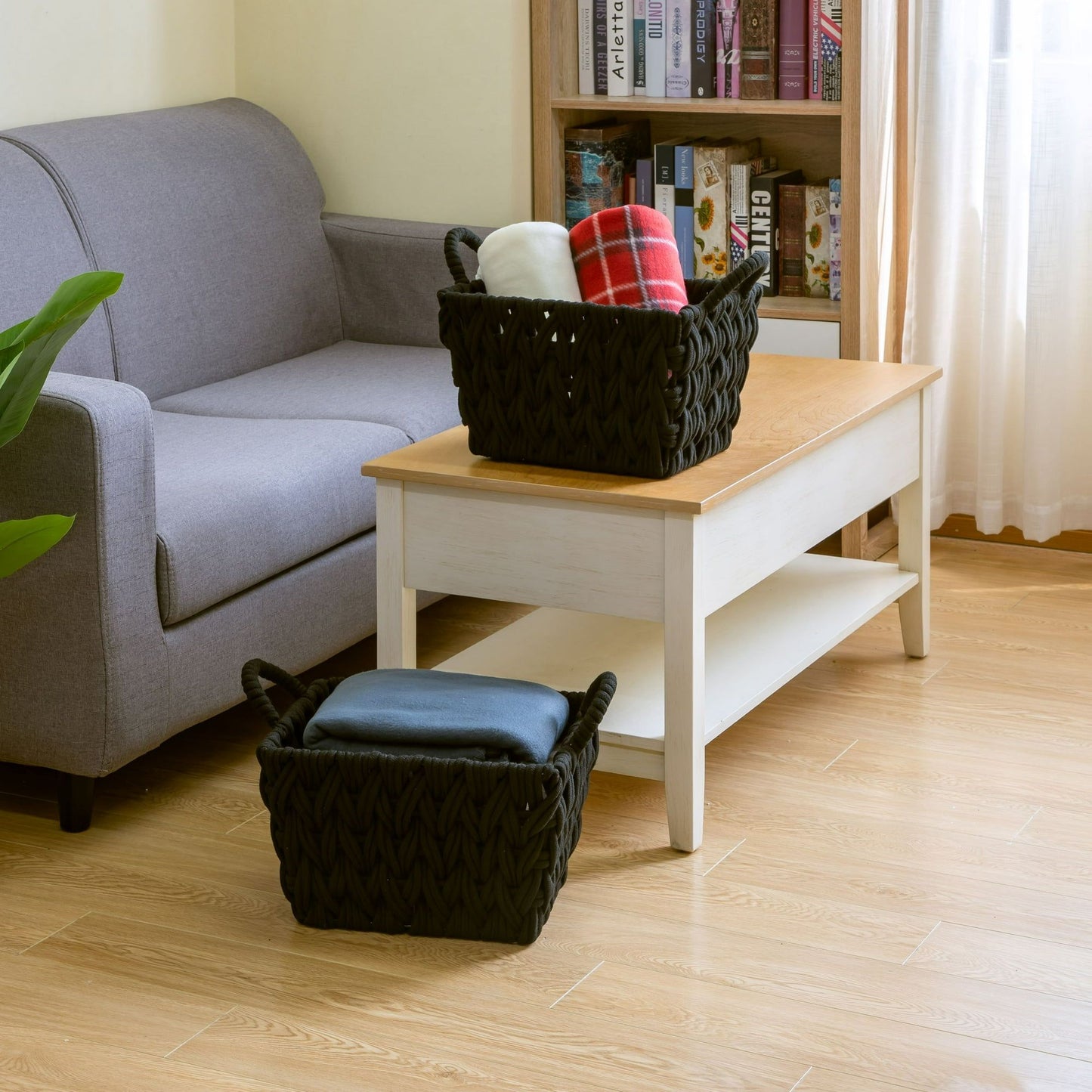 Medium Black Woven Rope Decorative Storage Basket, 2 Pack