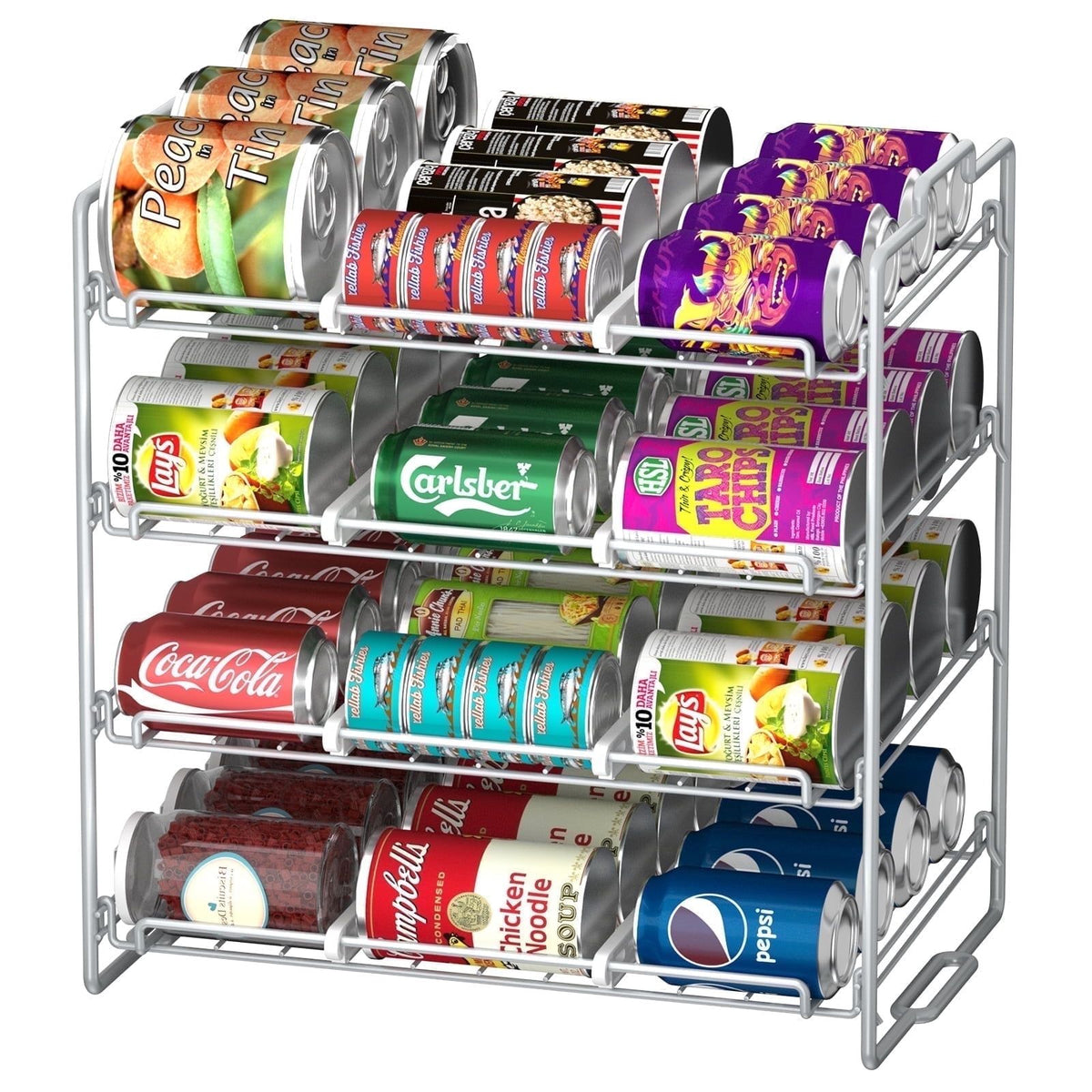 4-Tier Stackable Can Organizer Rack – Holds 48 Cans for Pantry & Kitchen