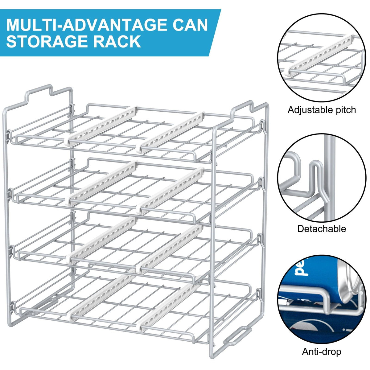 4-Tier Stackable Can Organizer Rack – Holds 48 Cans for Pantry & Kitchen