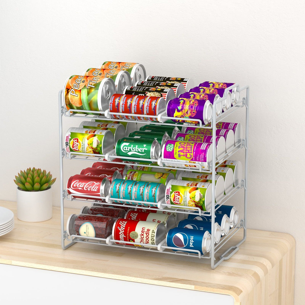 4-Tier Stackable Can Organizer Rack – Holds 48 Cans for Pantry & Kitchen