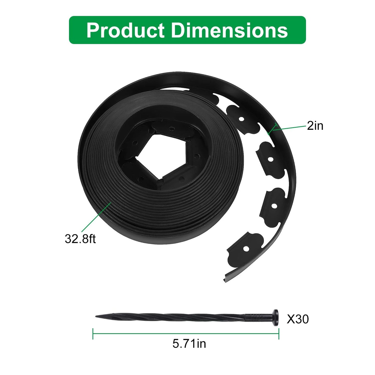 32.8FT Non-Digging Plastic Garden Edging Kit Plastic Garden Border with 30 Spikes 2In Tall Border Edging for Garden Lawn Yard Flower Beds