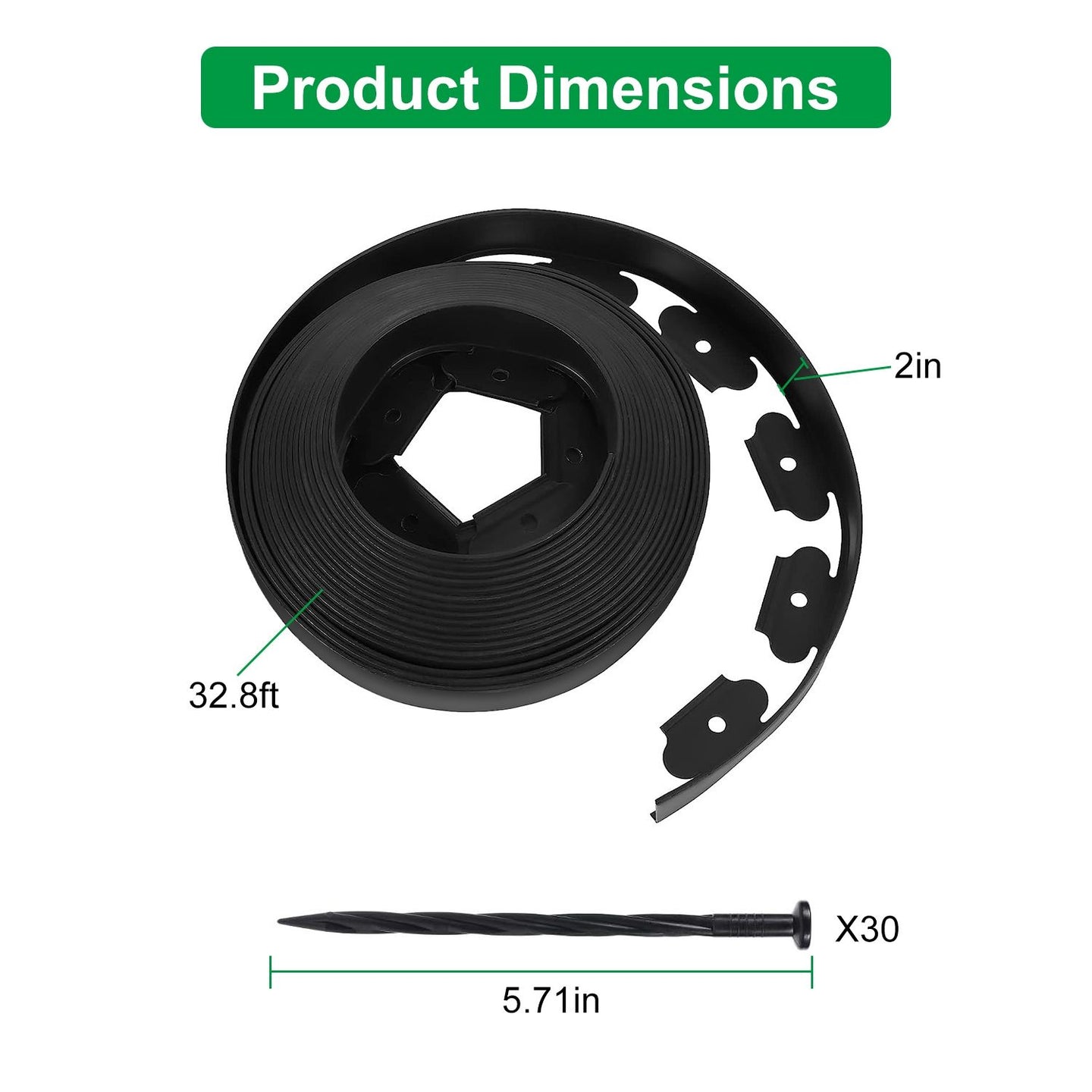 32.8FT Non-Digging Plastic Garden Edging Kit Plastic Garden Border with 30 Spikes 2In Tall Border Edging for Garden Lawn Yard Flower Beds