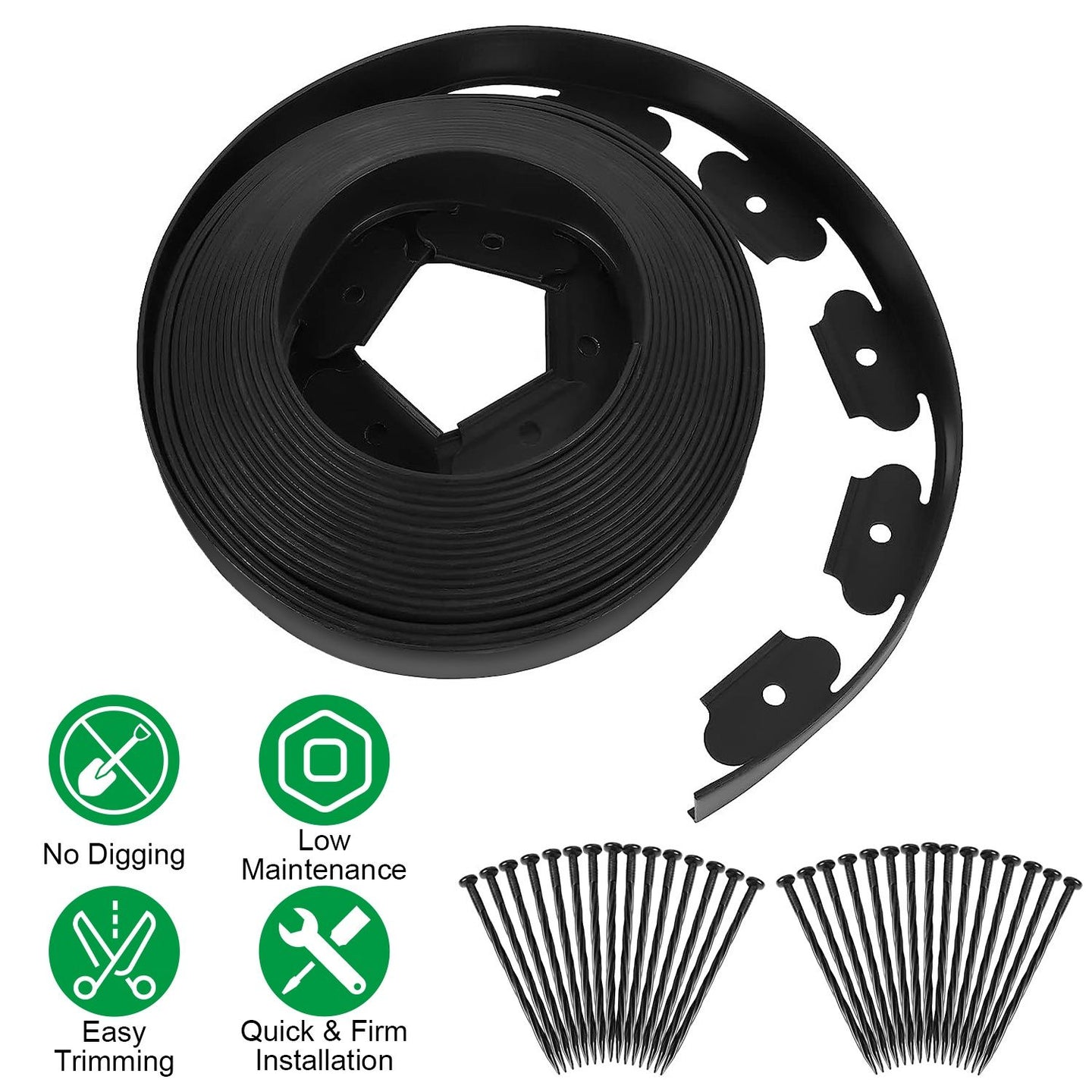 32.8FT Non-Digging Plastic Garden Edging Kit Plastic Garden Border with 30 Spikes 2In Tall Border Edging for Garden Lawn Yard Flower Beds