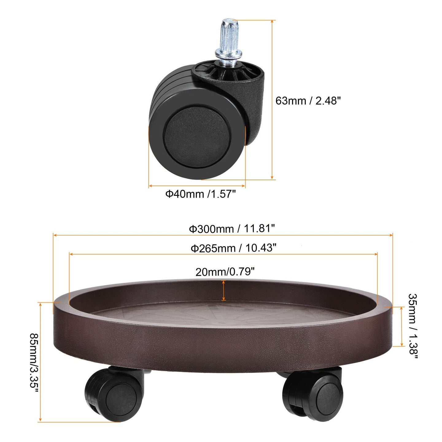 8 Pack Plant Caddy with Wheels Heavy Duty 12.2 Inch Plant Dolly  Casters Rolling Plant Stand for Indoor Outdoor, Brown