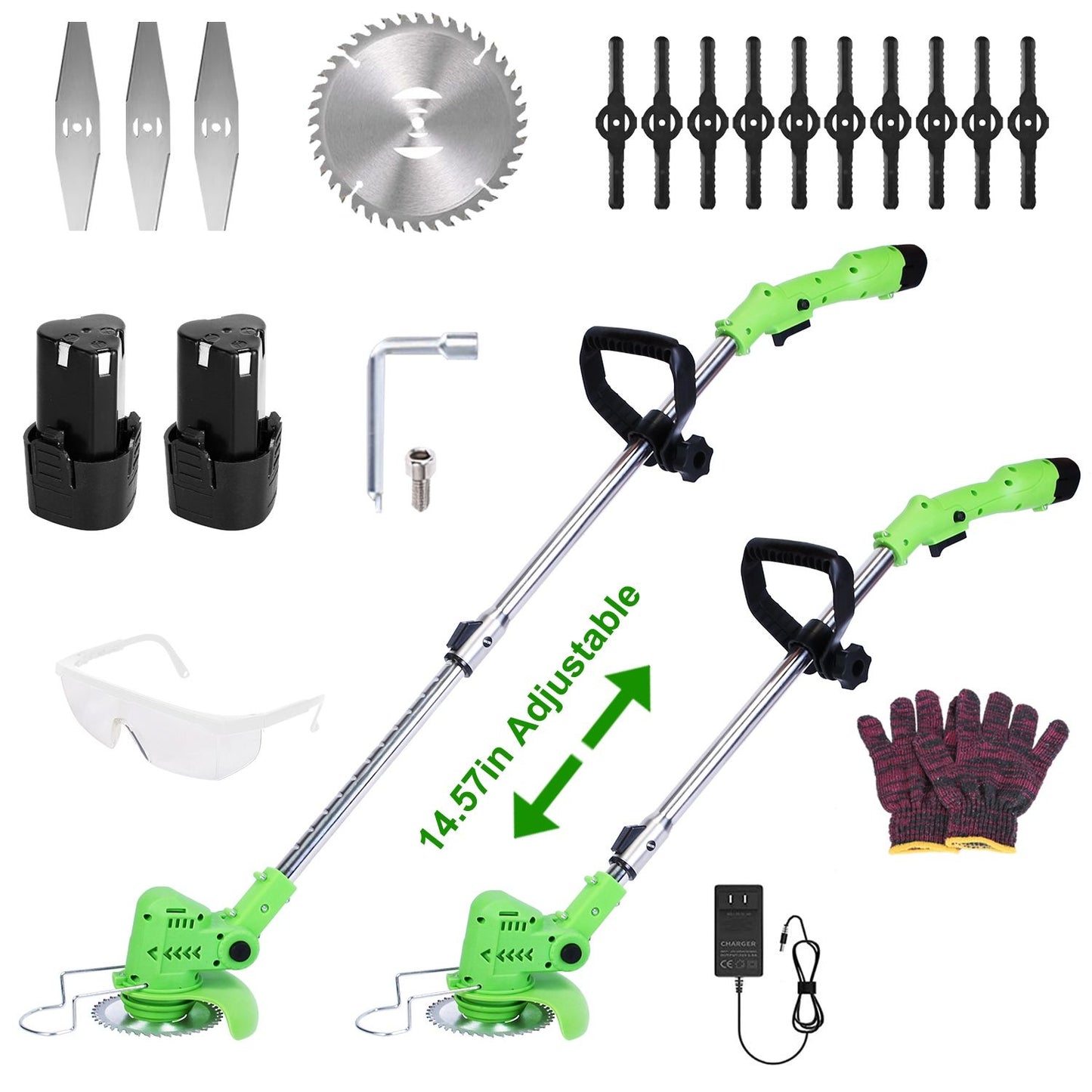 200W Cordless String Trimmer & Edger, 2Pcs 1200mAh Battery Weed Wacker with 3 Types Blades, Adjustable Length & Angle (34.25"-48.82"), Lightweight Lawn Trimmer for Yard Garden Farm Bush Cutting
