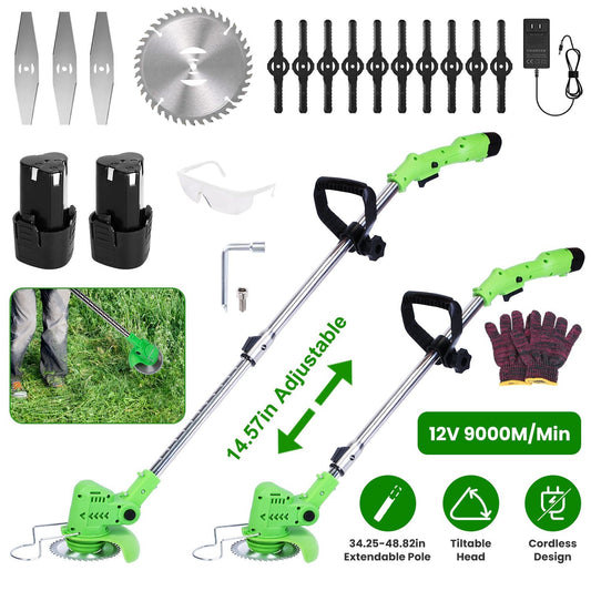 200W Cordless Weed Wacker and Lawn Edger with 2 Batteries & 3 Blade Types
