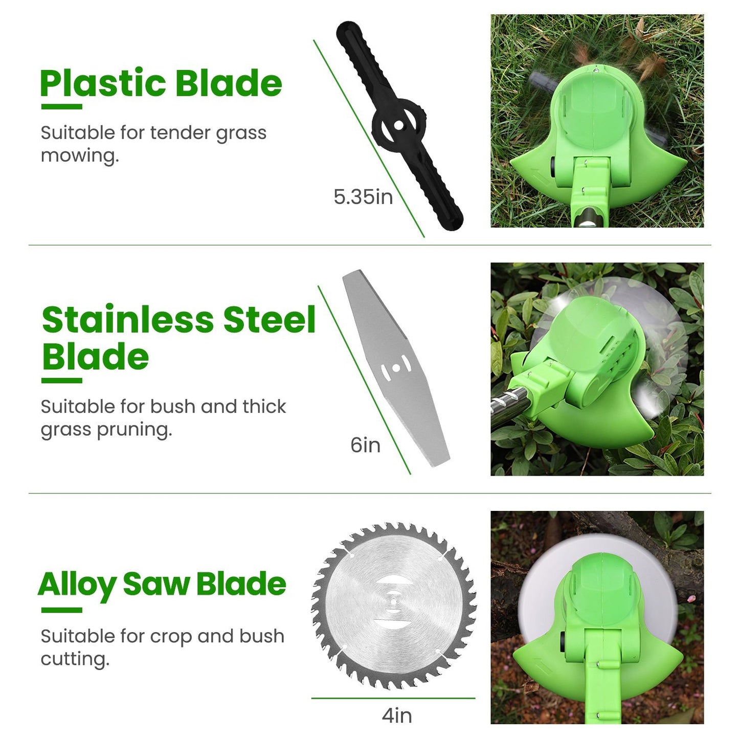 200W Cordless String Trimmer & Edger, 2Pcs 1200mAh Battery Weed Wacker with 3 Types Blades, Adjustable Length & Angle (34.25"-48.82"), Lightweight Lawn Trimmer for Yard Garden Farm Bush Cutting