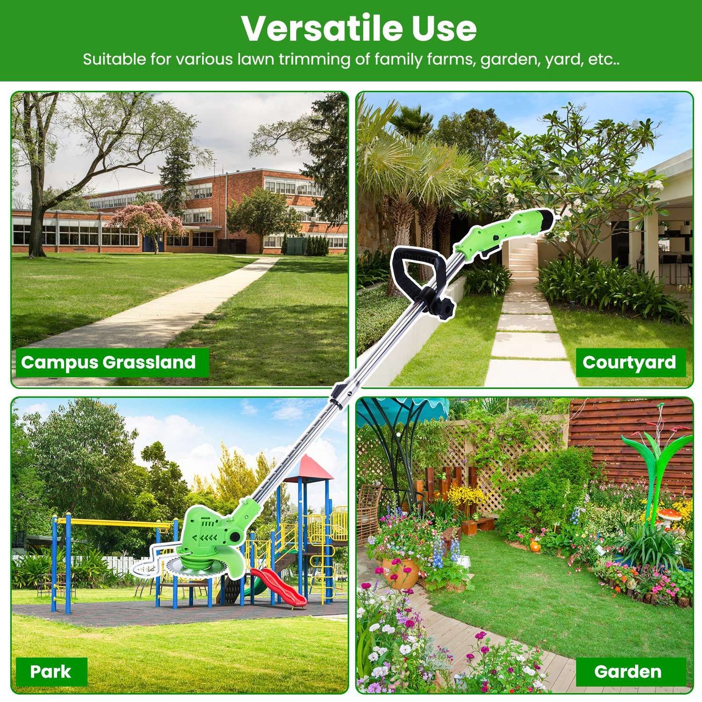 200W Cordless String Trimmer & Edger, 2Pcs 1200mAh Battery Weed Wacker with 3 Types Blades, Adjustable Length & Angle (34.25"-48.82"), Lightweight Lawn Trimmer for Yard Garden Farm Bush Cutting