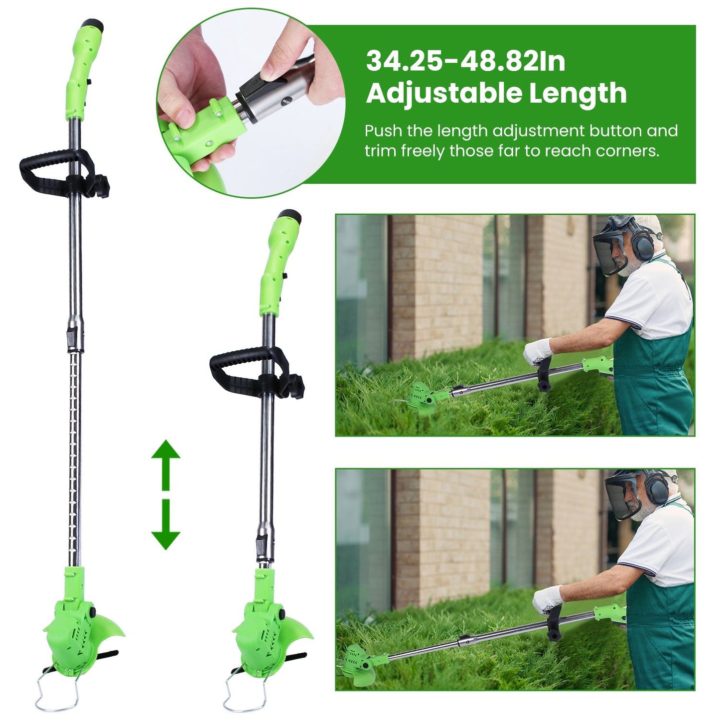 200W Cordless String Trimmer & Edger, 2Pcs 1200mAh Battery Weed Wacker with 3 Types Blades, Adjustable Length & Angle (34.25"-48.82"), Lightweight Lawn Trimmer for Yard Garden Farm Bush Cutting