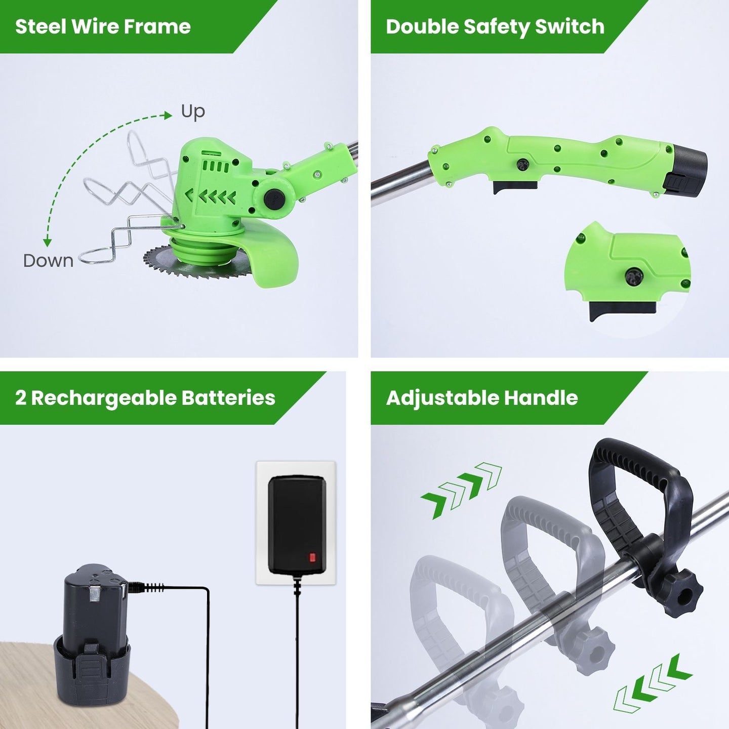 200W Cordless String Trimmer & Edger, 2Pcs 1200mAh Battery Weed Wacker with 3 Types Blades, Adjustable Length & Angle (34.25"-48.82"), Lightweight Lawn Trimmer for Yard Garden Farm Bush Cutting