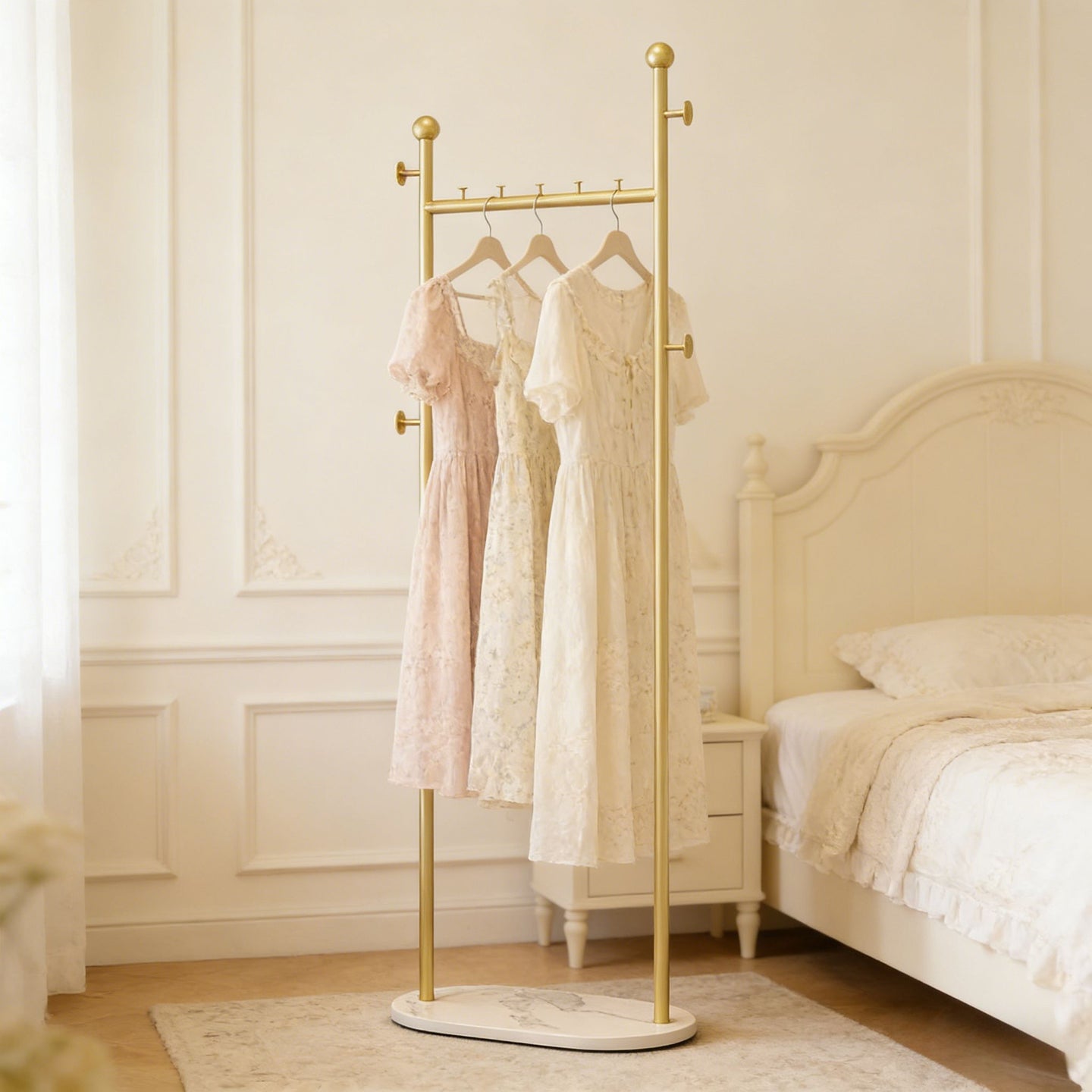 Clothing Rack, Golden Metal Freestanding Heavy Duty Clothes Rack with Marble Base, Multipurpose Garment Hanger for Bedroom, Hat, Scarf, Jacket,