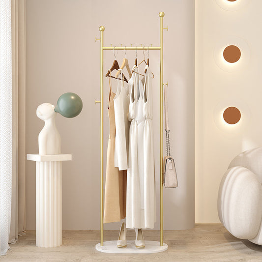 Golden Metal Heavy Duty Clothing Rack with White Marble Base