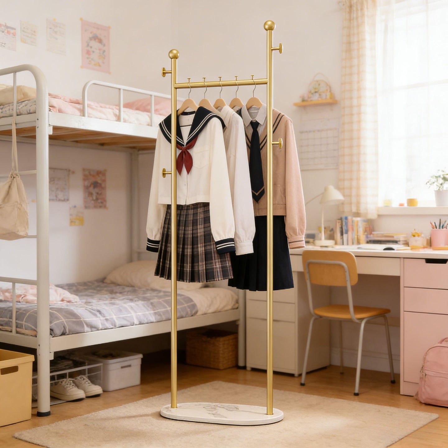 Clothing Rack, Golden Metal Freestanding Heavy Duty Clothes Rack with Marble Base, Multipurpose Garment Hanger for Bedroom, Hat, Scarf, Jacket,
