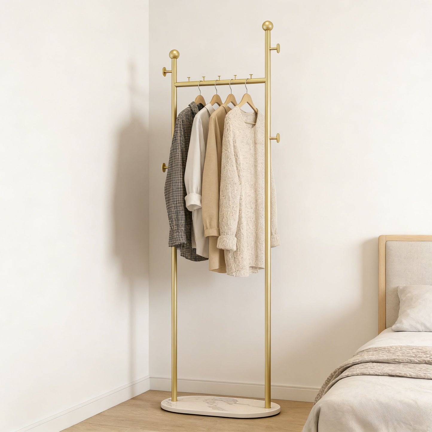 Clothing Rack, Golden Metal Freestanding Heavy Duty Clothes Rack with Marble Base, Multipurpose Garment Hanger for Bedroom, Hat, Scarf, Jacket,