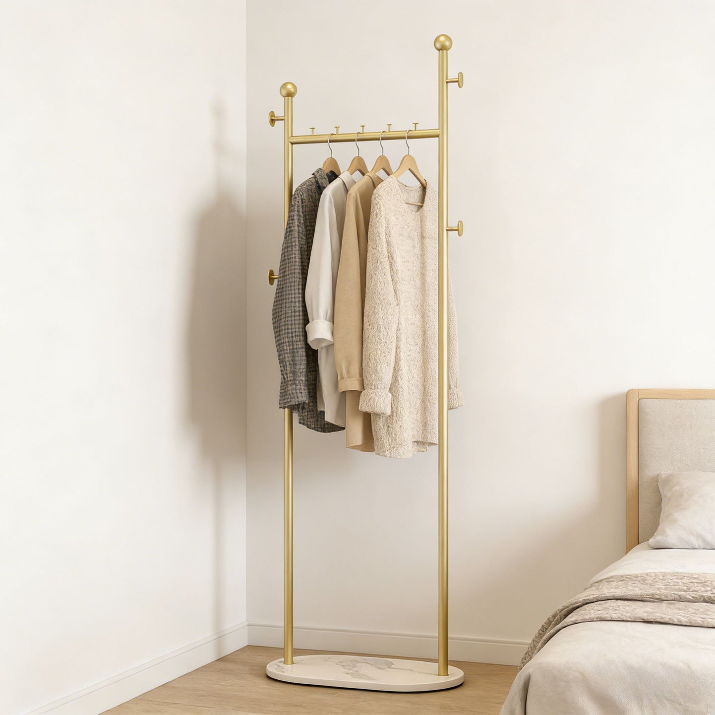 Clothing Rack, Golden Metal Freestanding Heavy Duty Clothes Rack with Marble Base, Multipurpose Garment Hanger for Bedroom, Hat, Scarf, Jacket,