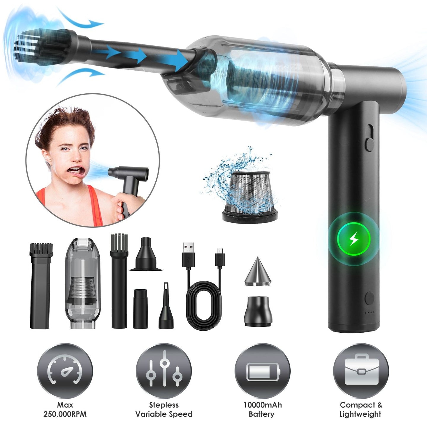 Cordless Air Duster 250000RPM for PC Keyboard & Electronics