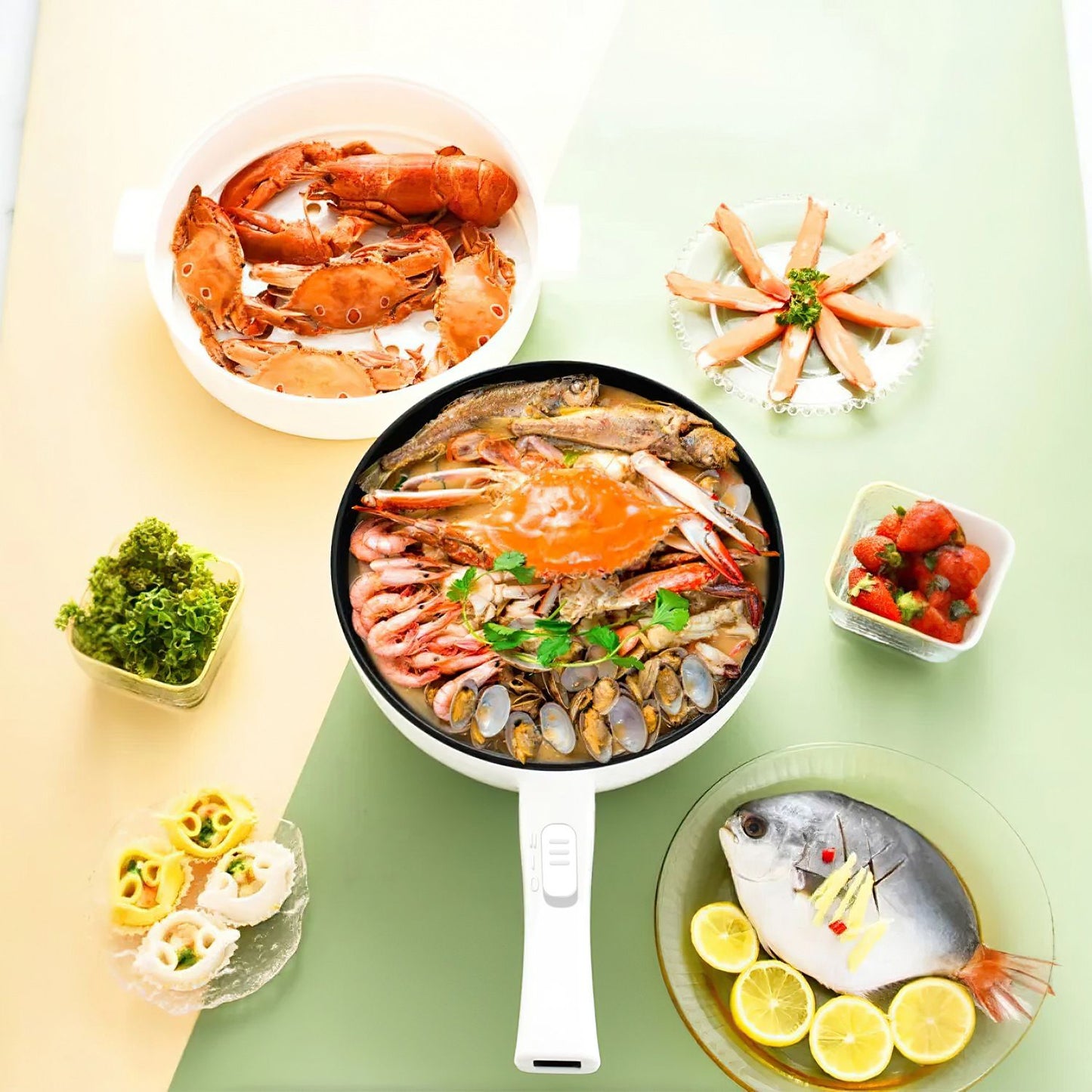 Electric Hot Pot with Nonstick Pan, Portable Ramen Cooker, Dual Power Control