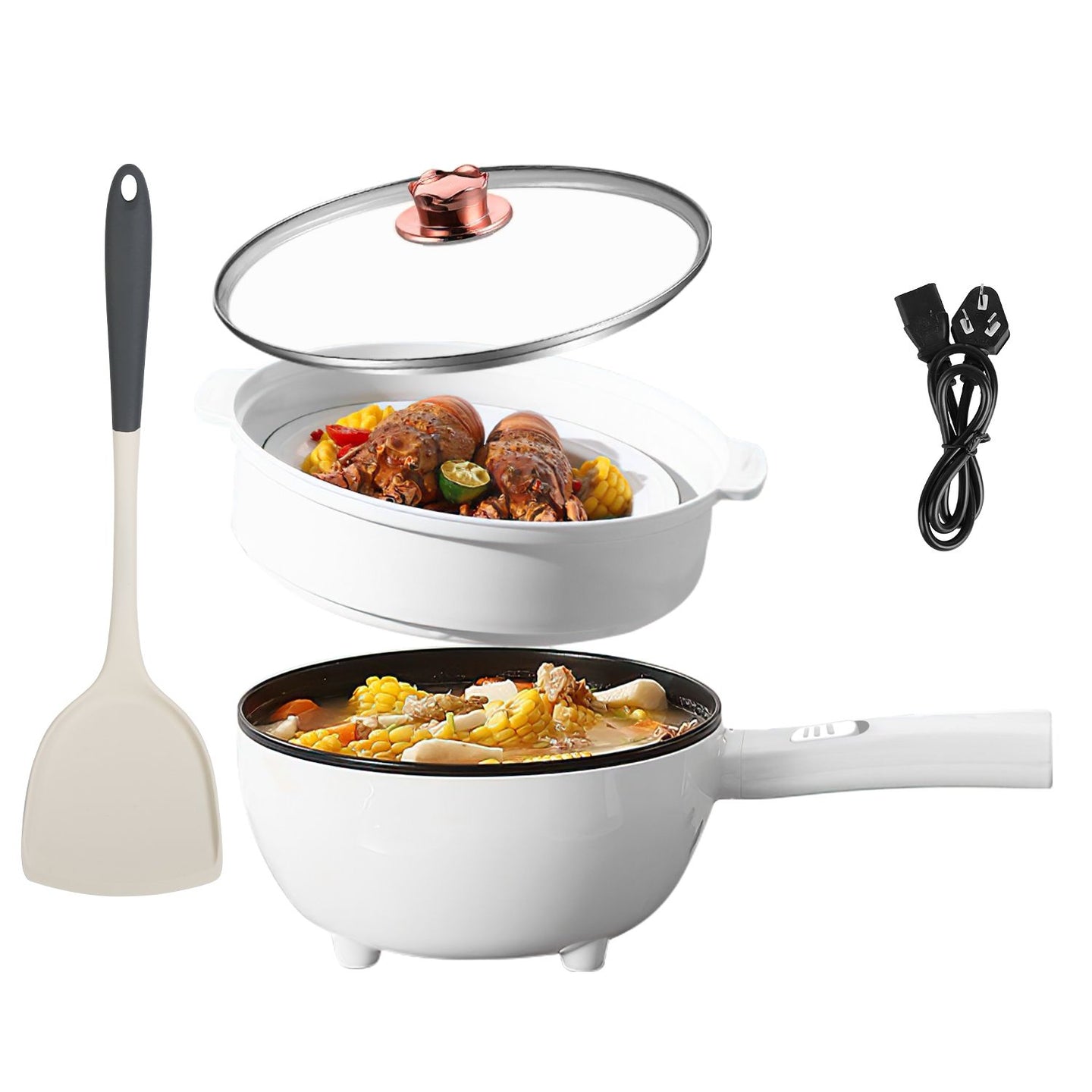 Electric Hot Pot with Nonstick Pan, Portable Ramen Cooker, Dual Power Control