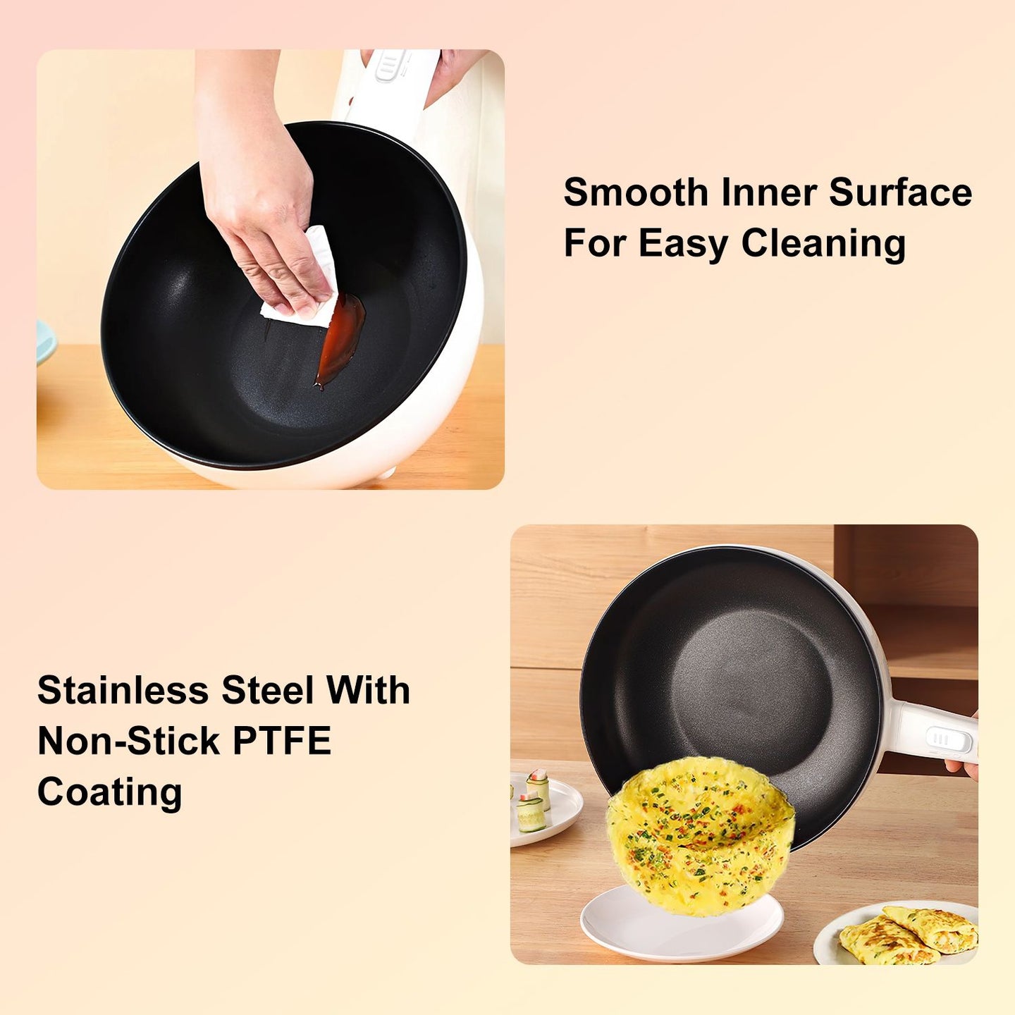 Electric Hot Pot with Nonstick Pan, Portable Ramen Cooker, Dual Power Control