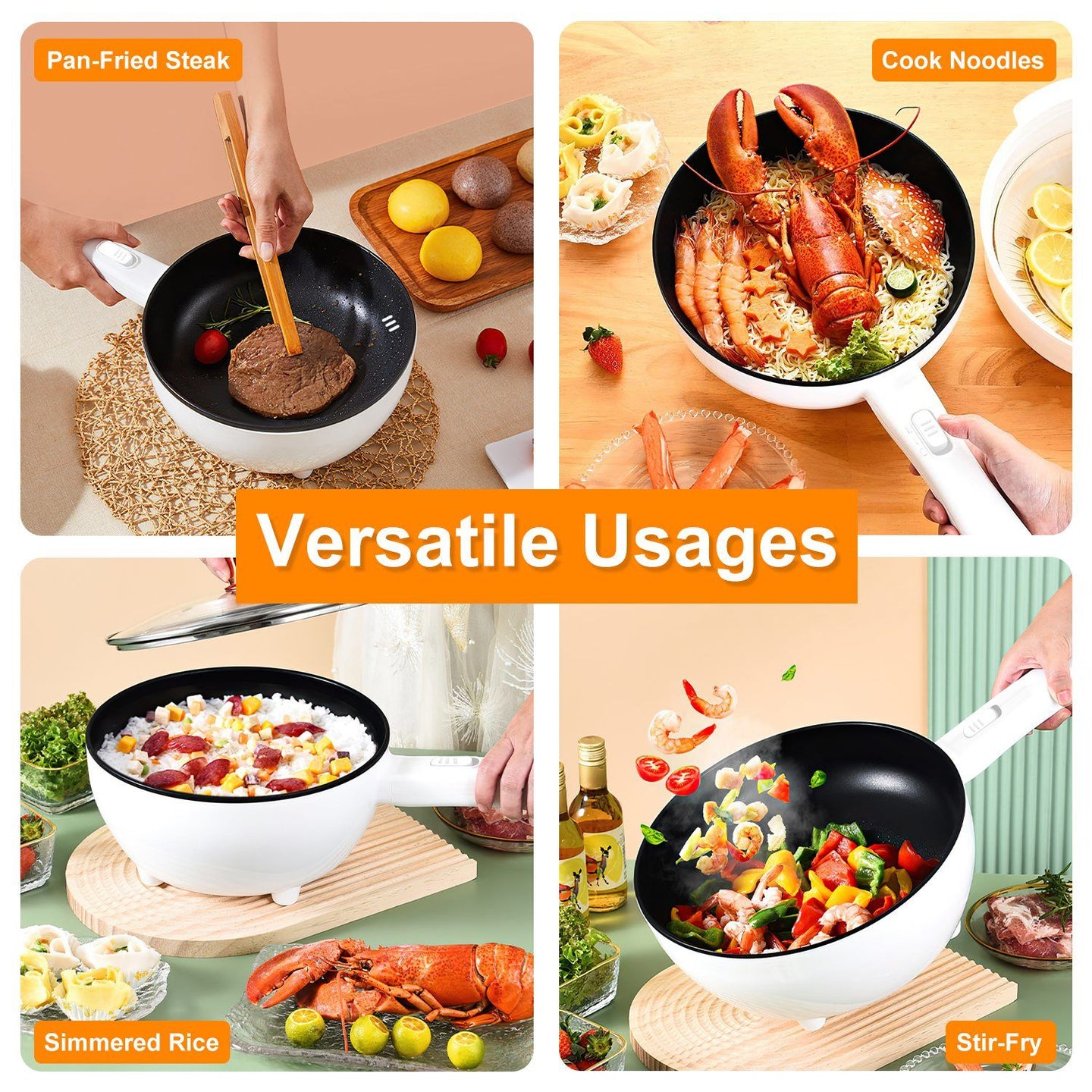 Electric Hot Pot with Nonstick Pan, Portable Ramen Cooker, Dual Power Control