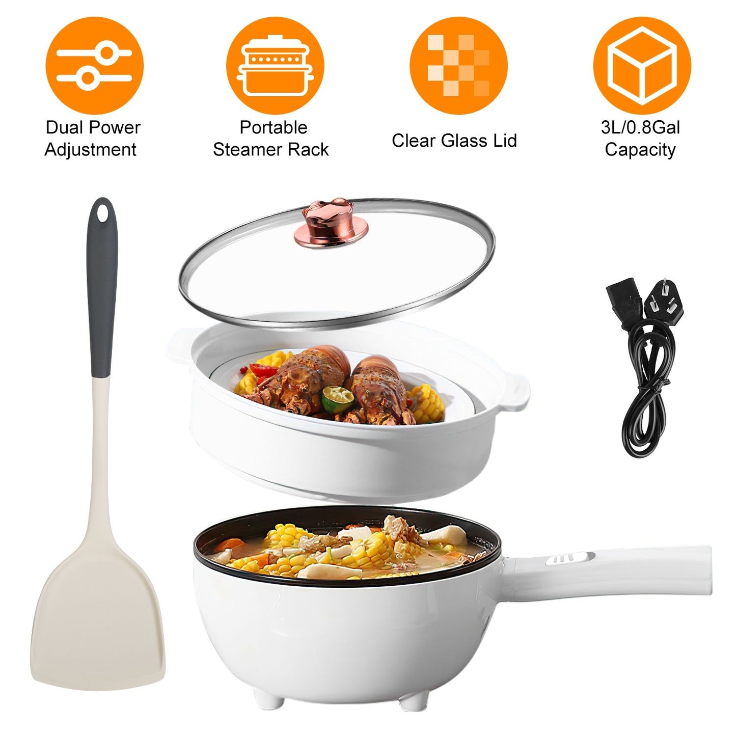 Electric Hot Pot with Nonstick Pan, Portable Ramen Cooker, Dual Power Control