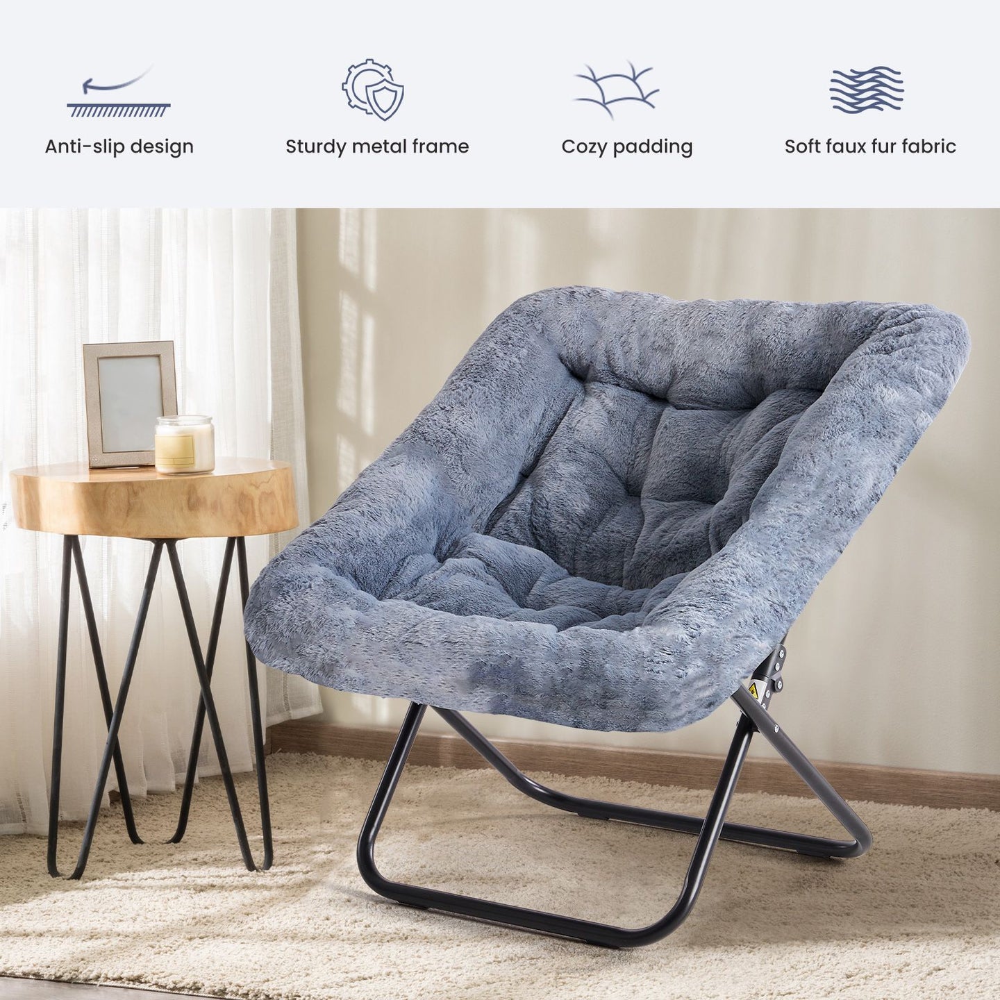 Comfy Chair for Adults, Soft Faux Fur Folding Lounge,Large Size Foldable