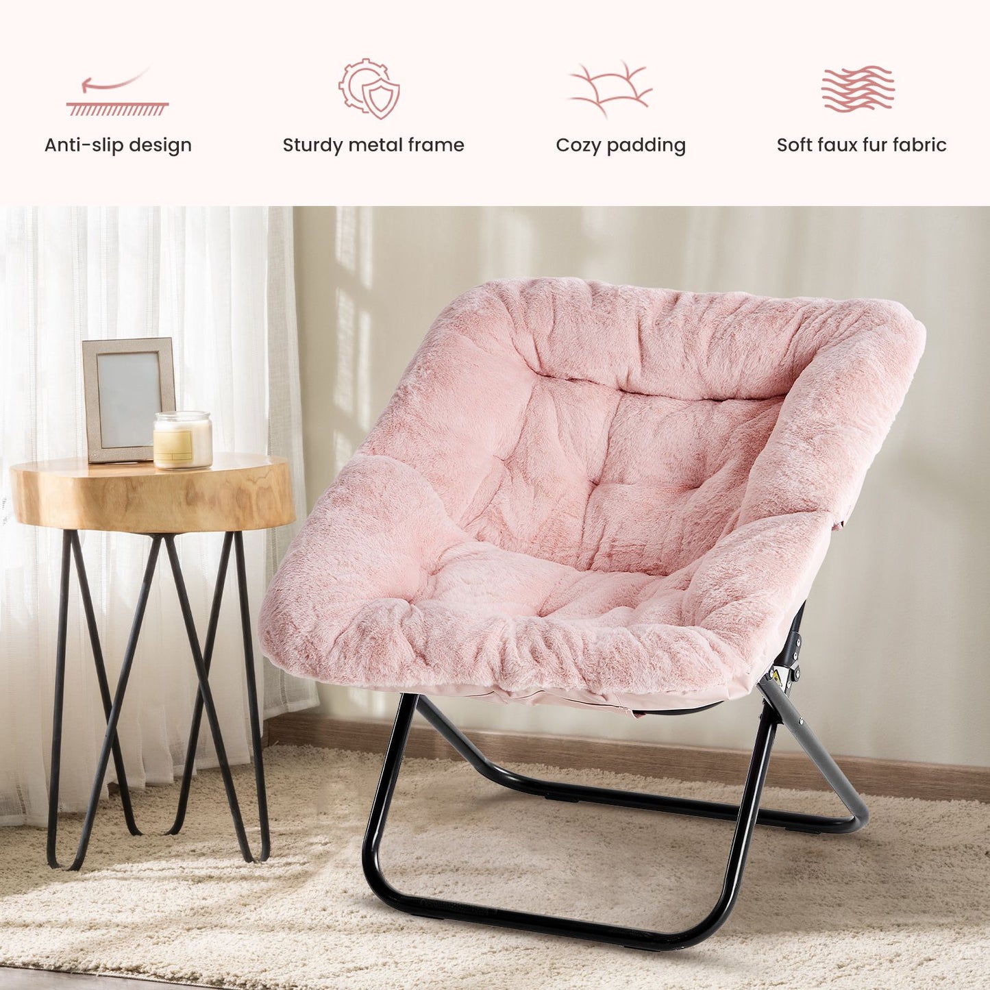 Comfy Chair for Adults, Soft Faux Fur Folding Lounge,Large Size Foldable