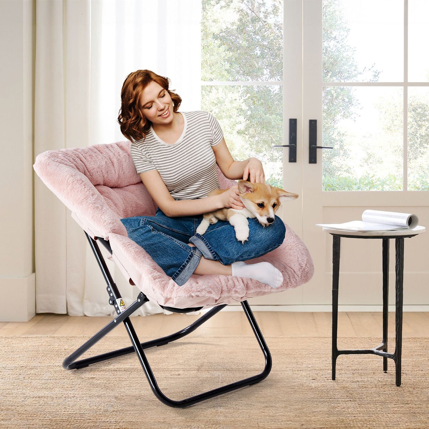 Comfy Chair for Adults, Soft Faux Fur Folding Lounge,Large Size Foldable