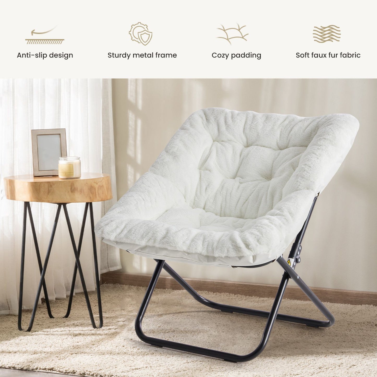 Comfy Chair for Adults, Soft Faux Fur Folding Lounge,Large Size Foldable