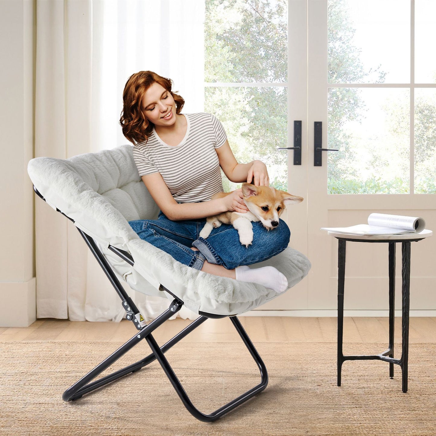 Comfy Chair for Adults, Soft Faux Fur Folding Lounge,Large Size Foldable
