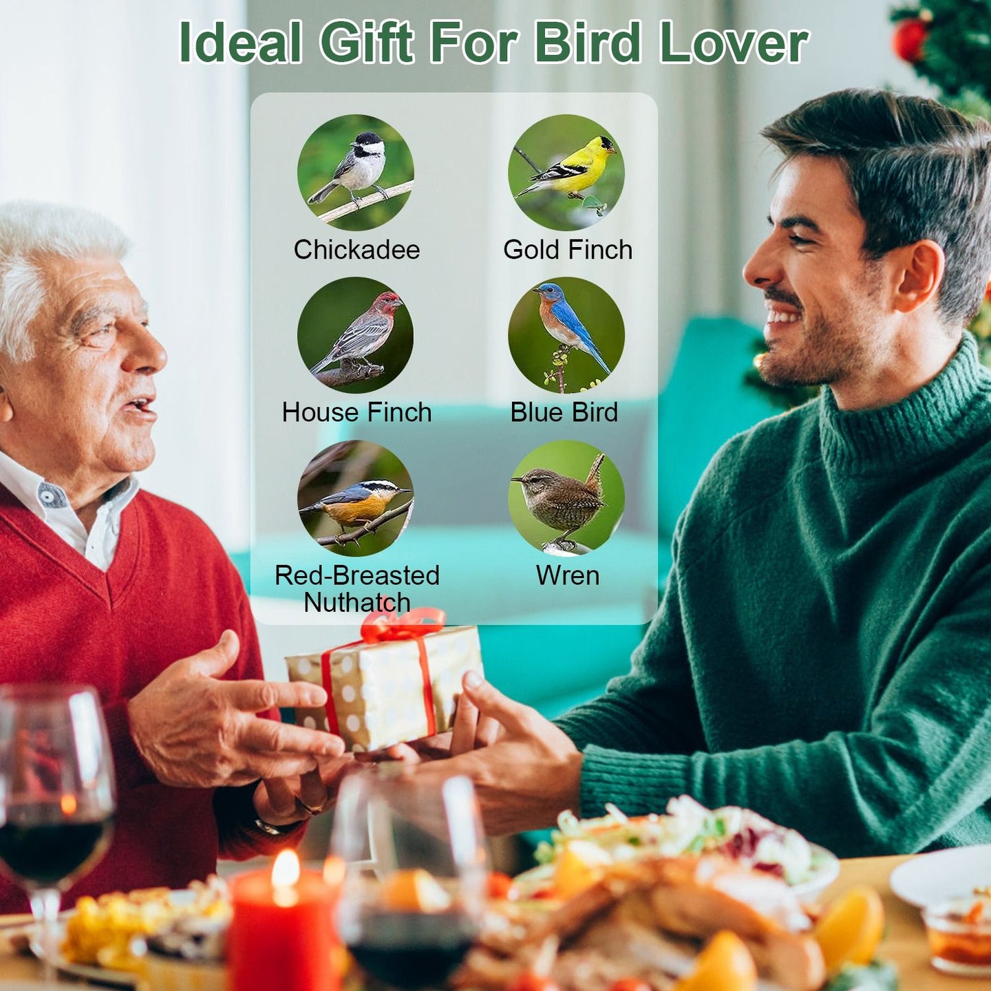 Wild Bird Feeder Gift for Bird Lovers, 4 Ports Multi-Bird Simultaneous Feeding Feeder, Squirrel Proof Weather Resistant Bird Feeder for Garden Backyard Landscape Decor