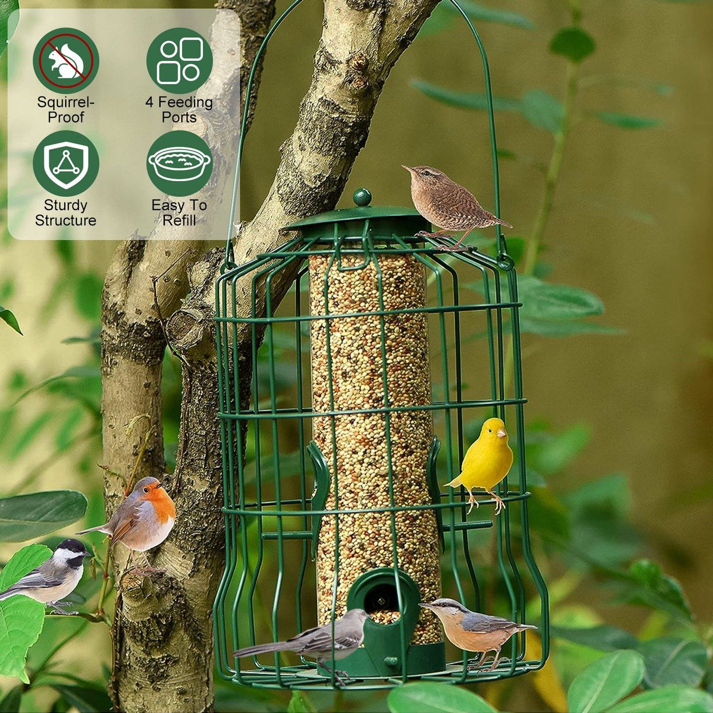 Wild Bird Feeder Gift for Bird Lovers, 4 Ports Multi-Bird Simultaneous Feeding Feeder, Squirrel Proof Weather Resistant Bird Feeder for Garden Backyard Landscape Decor