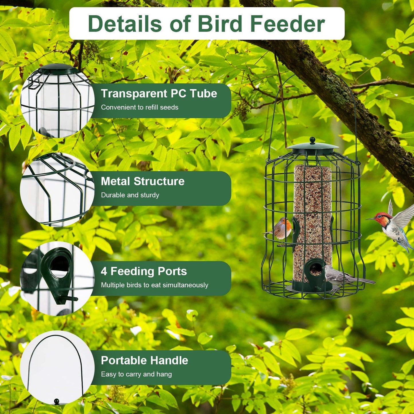 Wild Bird Feeder Gift for Bird Lovers, 4 Ports Multi-Bird Simultaneous Feeding Feeder, Squirrel Proof Weather Resistant Bird Feeder for Garden Backyard Landscape Decor