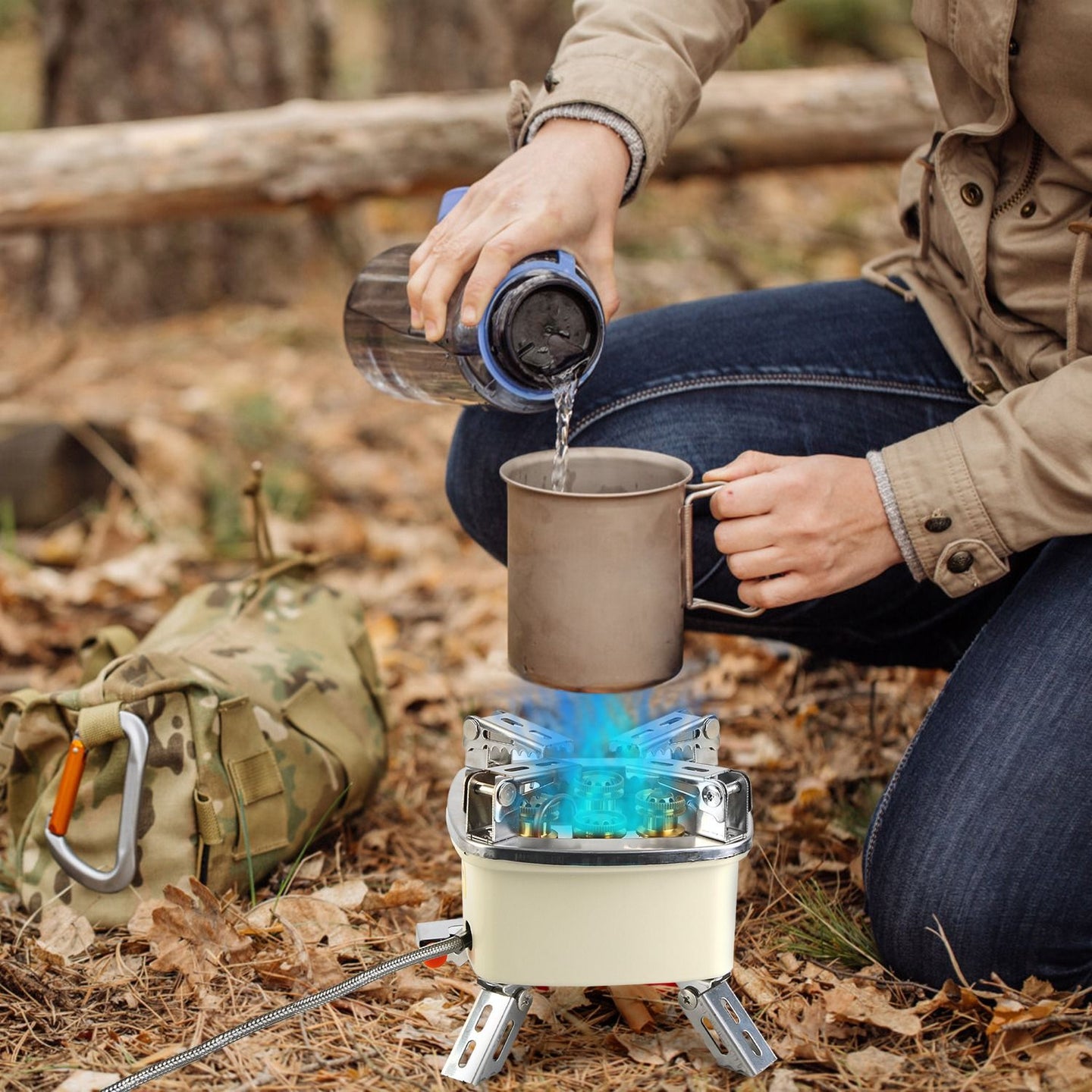 Foldable Portable Outdoor Gas Camping Stove 13000W Stepless Flame Control, Stainless Steel High Carbon Steel Copper Structure Supports 44lbs Multi Fuel with Carrying Bag Flexible Extension Tube