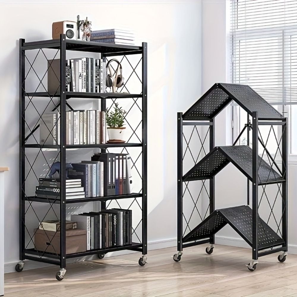 5-Tier Foldable Metal Storage Rack with Wheels - Heavy Duty Garage & Kitchen Organizer