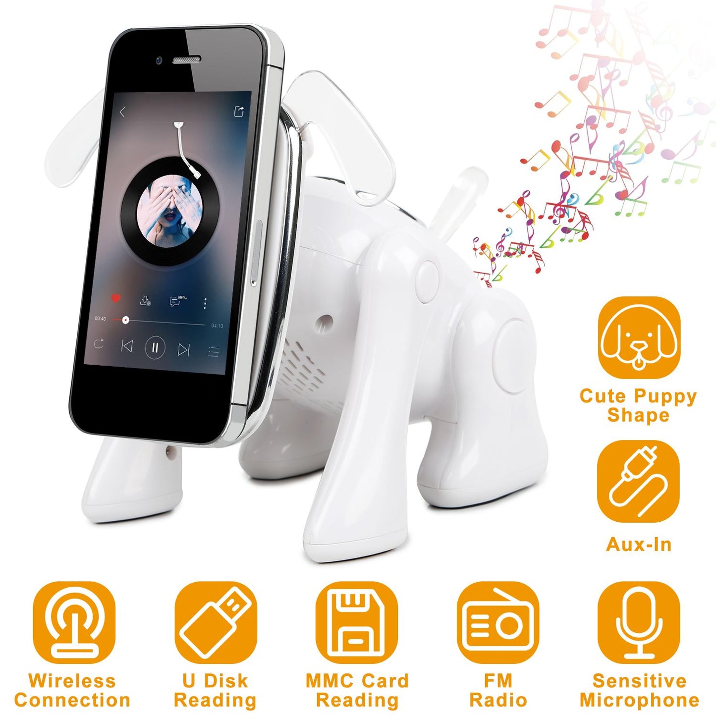 Mini Puppy Dog Bluetooth Speaker – Portable Wireless Stereo Player w/ Mic, FM, USB