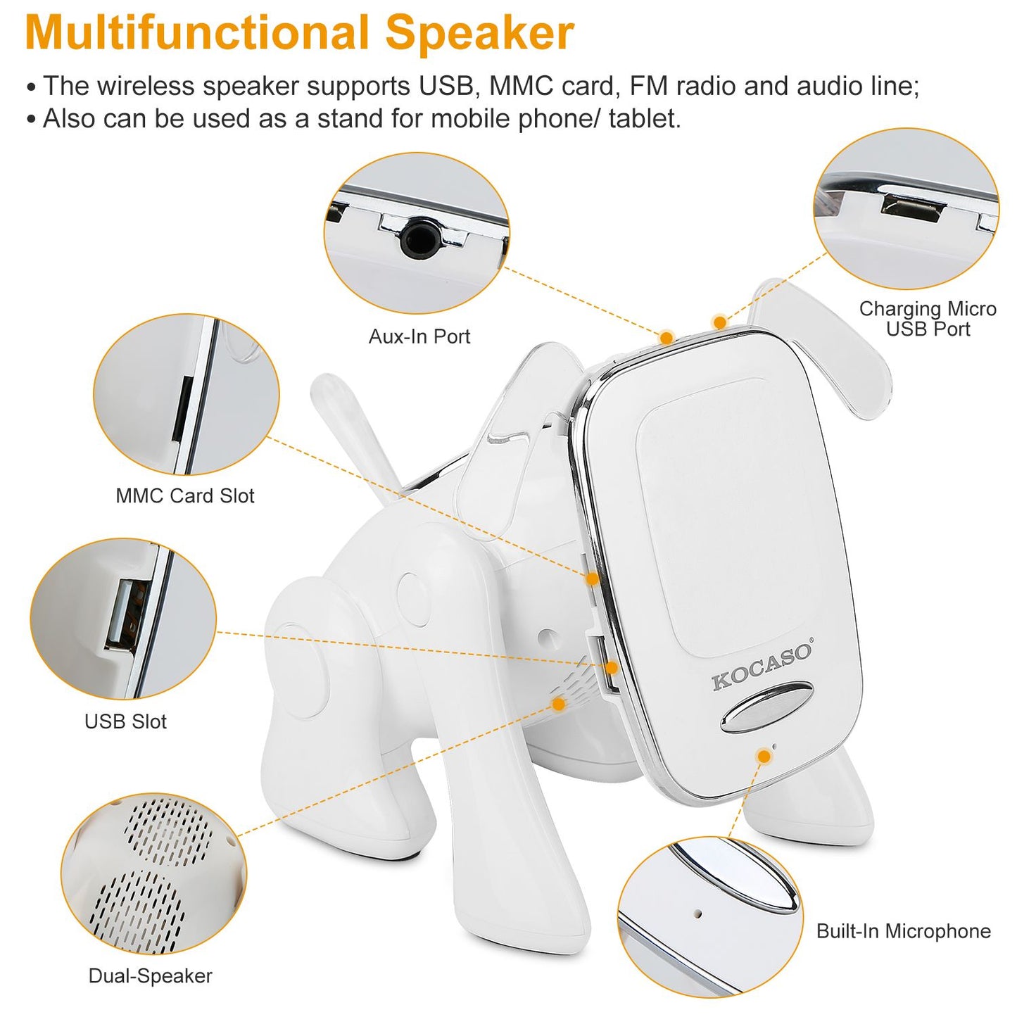 Mini Puppy Dog Bluetooth Speaker – Portable Wireless Stereo Player w/ Mic, FM, USB