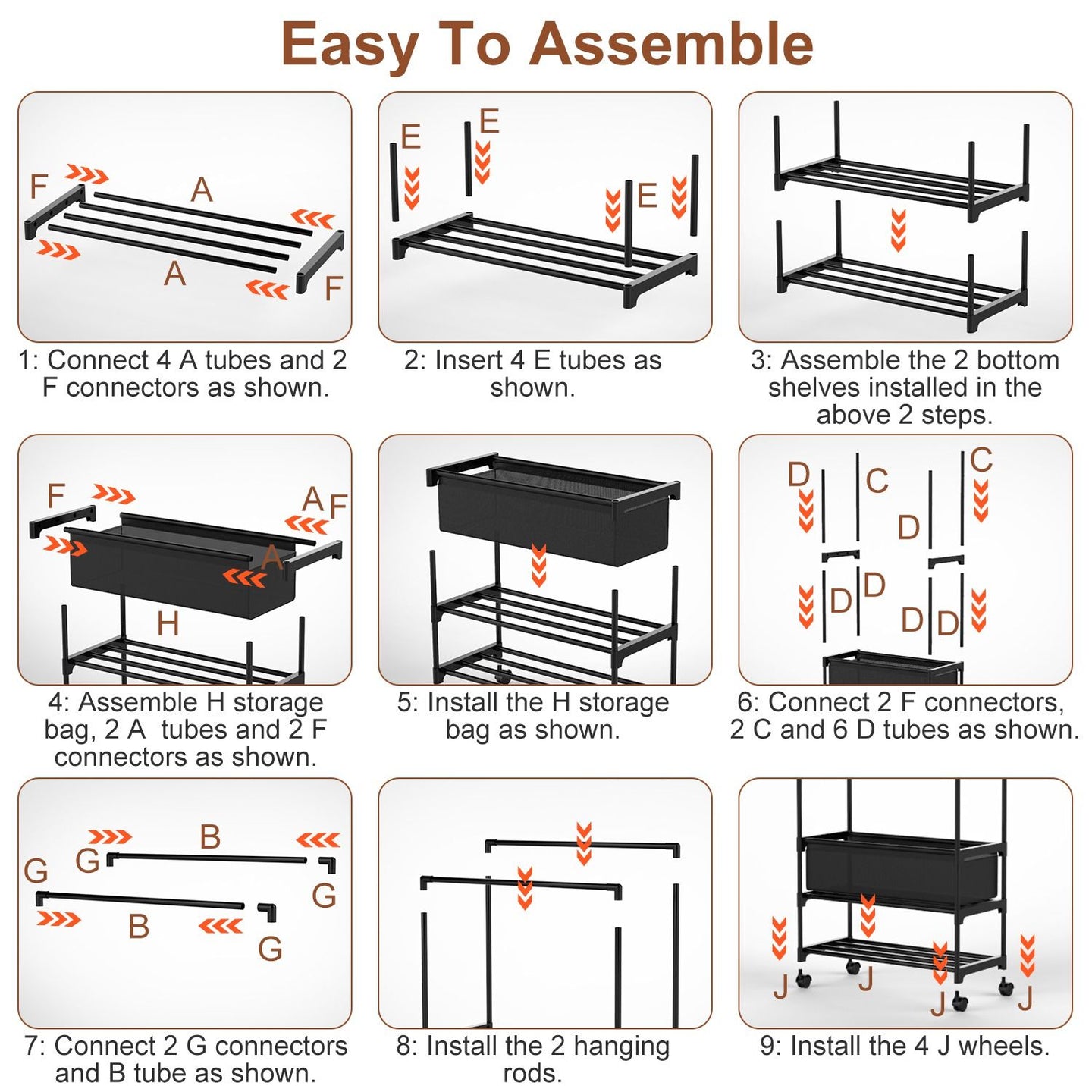 3-Tier Portable Double Rod Garment Rack with Storage Bag & Wheels