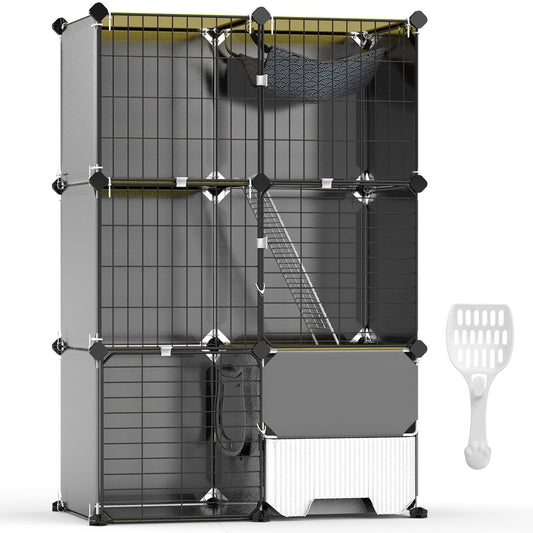 3-Tier Cat Cage with Litter Box, Hammock & Ladder - Indoor Cat Playpen