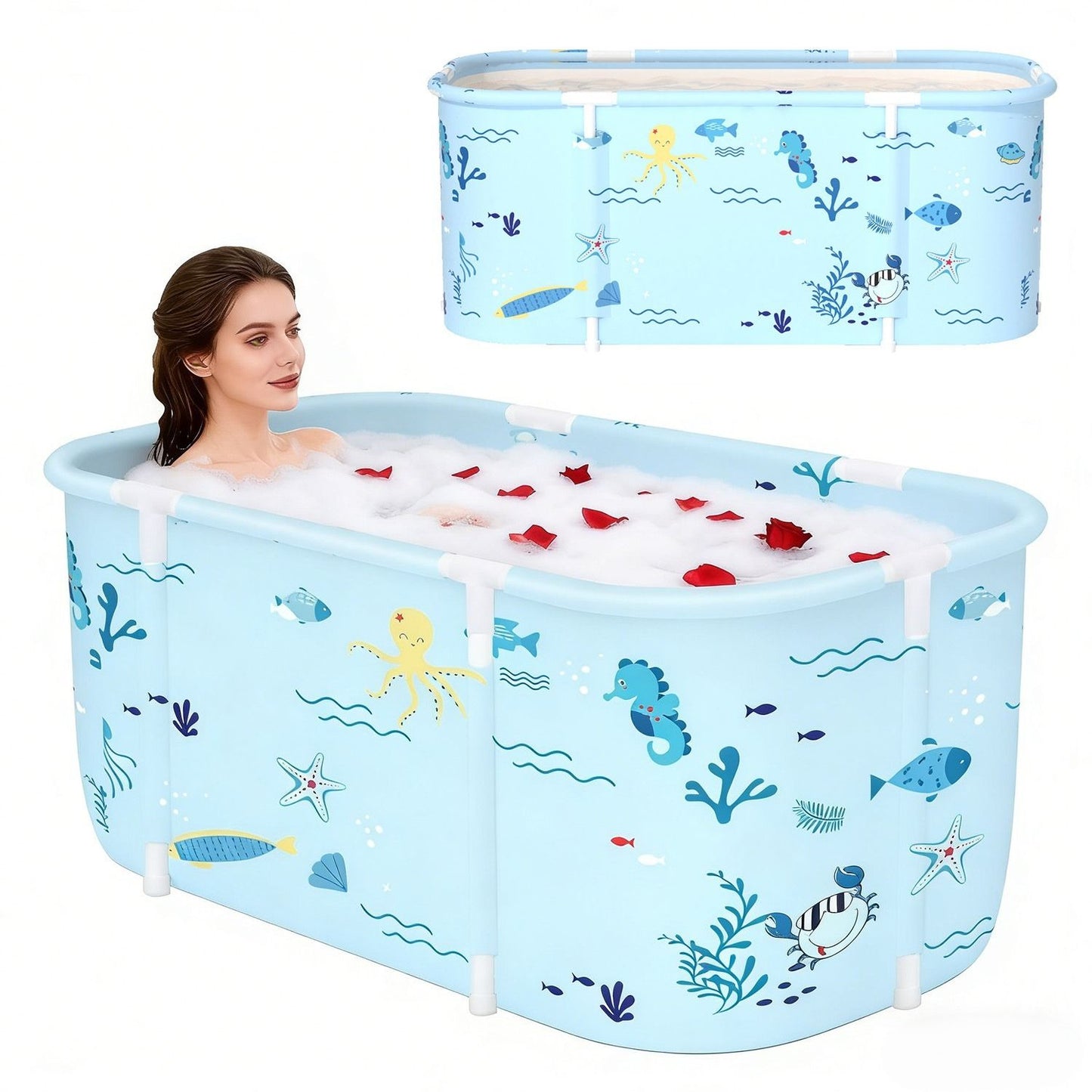Portable Foldable Bathtub, Foldable Soaking Bathtub for Adults, Freestanding Bathtubs, Hot Bath Tub, Ice Bath, Family Bathroom SPA Tub 47.2x19.7x21.7inch (Fish)