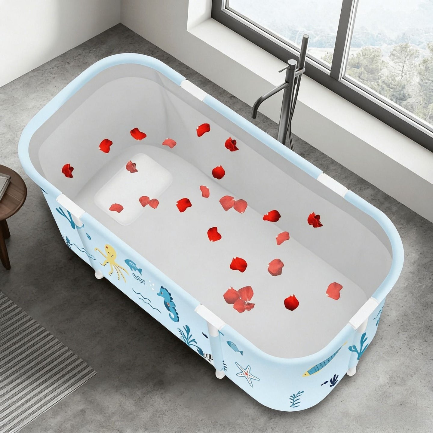 Portable Foldable Bathtub, Foldable Soaking Bathtub for Adults, Freestanding Bathtubs, Hot Bath Tub, Ice Bath, Family Bathroom SPA Tub 47.2x19.7x21.7inch (Fish)