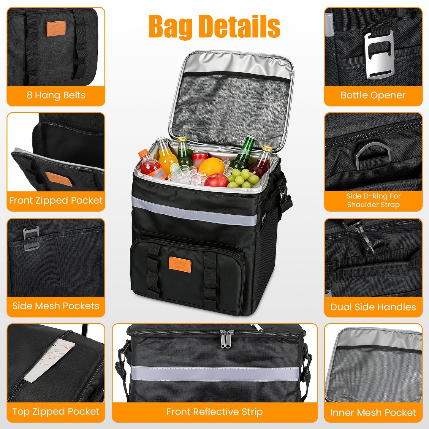 Portable Rolling Insulated Cooler Bag 35L Large Capacity Adjustable Strap Wheeled Thermal Bag with Multiple Storage Pockets for Hiking Fishing Picnic Party