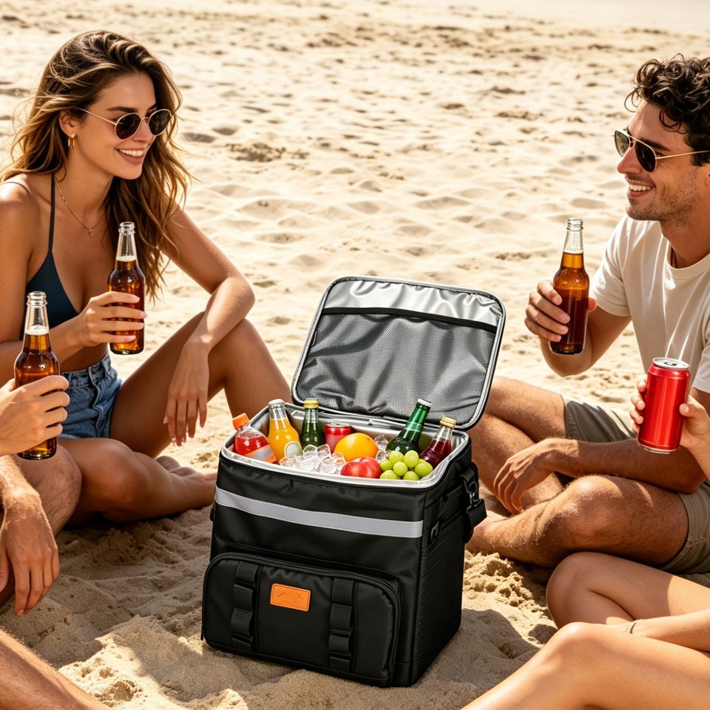 Portable Rolling Insulated Cooler Bag 35L Large Capacity Adjustable Strap Wheeled Thermal Bag with Multiple Storage Pockets for Hiking Fishing Picnic Party