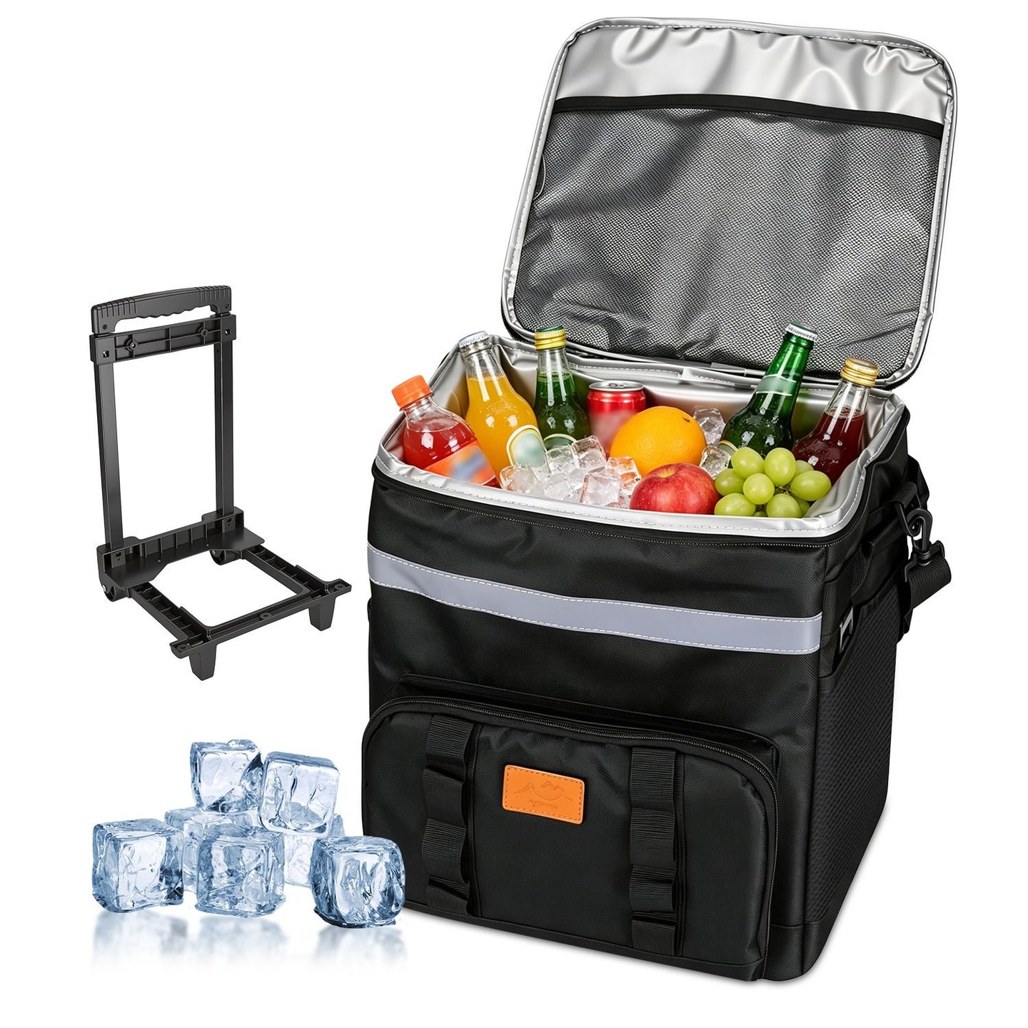 Portable Rolling Insulated Cooler Bag 35L Large Capacity Adjustable Strap Wheeled Thermal Bag with Multiple Storage Pockets for Hiking Fishing Picnic Party