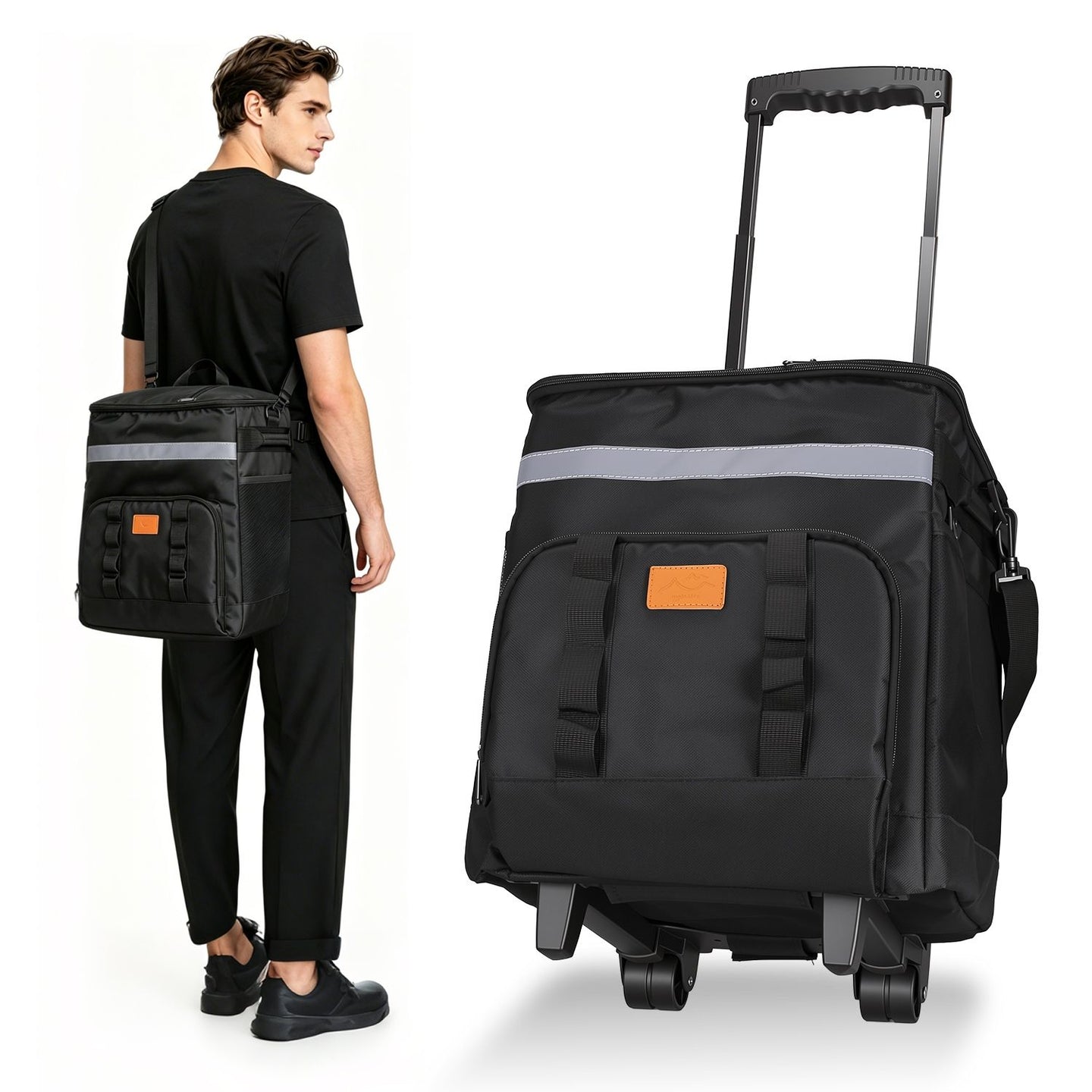 Portable Rolling Insulated Cooler Bag 35L Large Capacity Adjustable Strap Wheeled Thermal Bag with Multiple Storage Pockets for Hiking Fishing Picnic Party